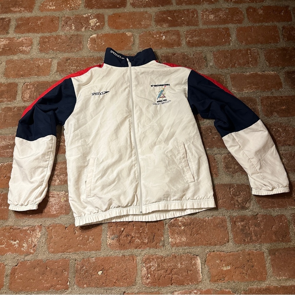 Vintage Y2K Speedo Windbreaker Jacket M Back Vent White and Navy Lightweight